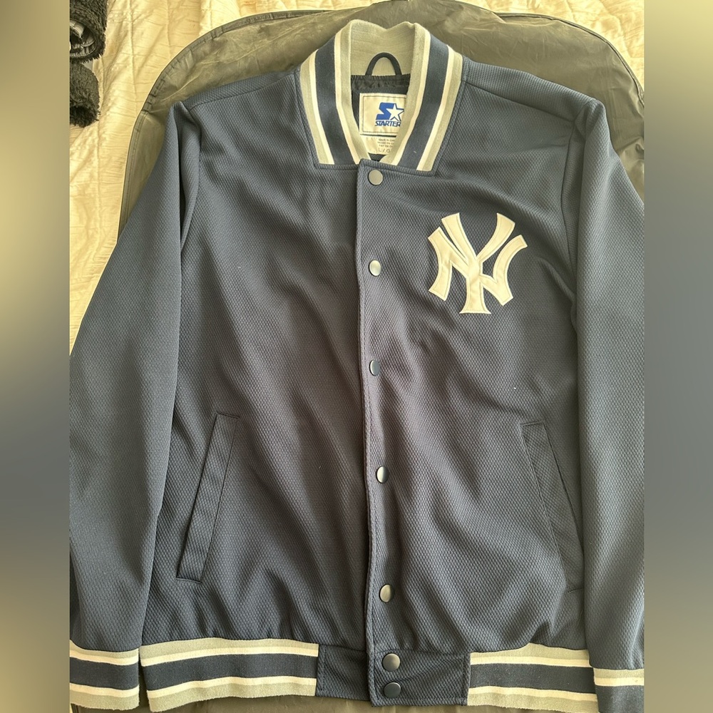 Yankees STARTER Dark Blue Varsity Jacket with White Details